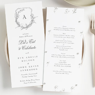 classic vintage botanical crest monogram wedding menu