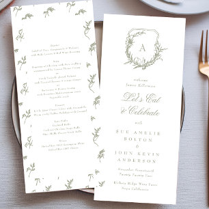 classic vintage botanical crest sage green wedding menu