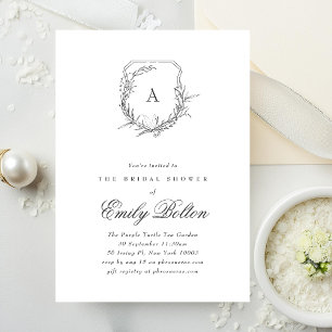 classic vintage botanical floral monogram crest invitation