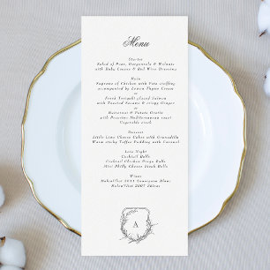 classic vintage botanical floral monogram crest menu
