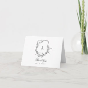 classic vintage botanical floral monogram crest thank you card