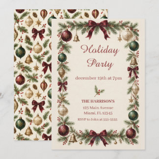Classic Vintage Botanical Wreath Christmas Holiday Card