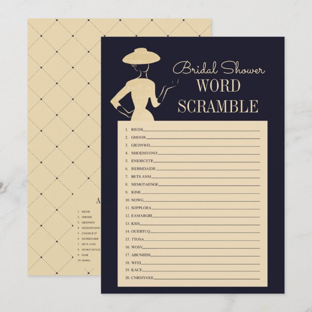 Classic Vintage Bridal Shower Word Scramble Card (Front/Back)