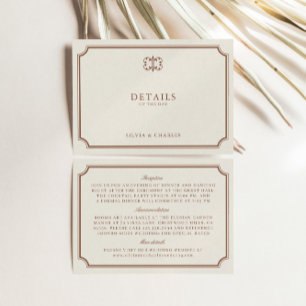 Classic Vintage Brown & Ecru Wedding Details Enclosure Card
