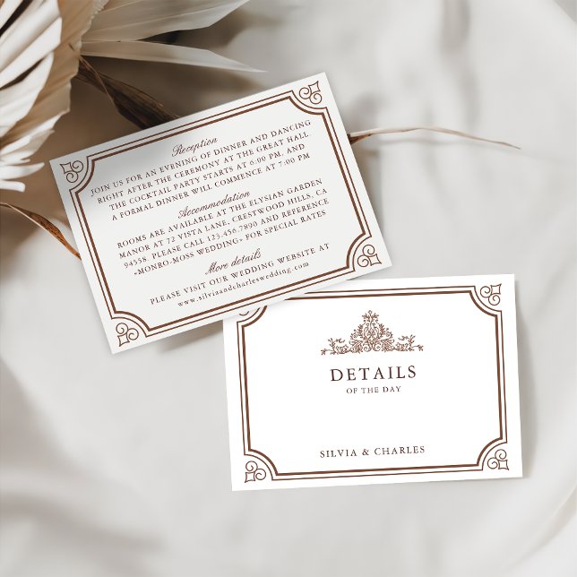 Classic Vintage Brown & Ecru Wedding Details Enclosure Card (Creator Uploaded)