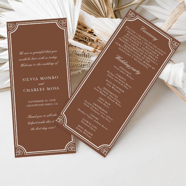 Classic Vintage Brown & Ecru Wedding Program (Creator Uploaded)