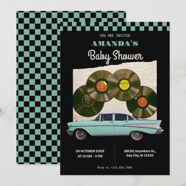 Classic vintage car baby shower invitation (Front/Back)