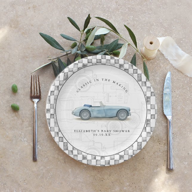 Classic Vintage Car Baby Shower  Paper Plate (Creator Uploaded)