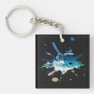 Classic Vintage Car Beach Pop Art, Key Ring