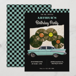 Classic vintage car birthday invitation