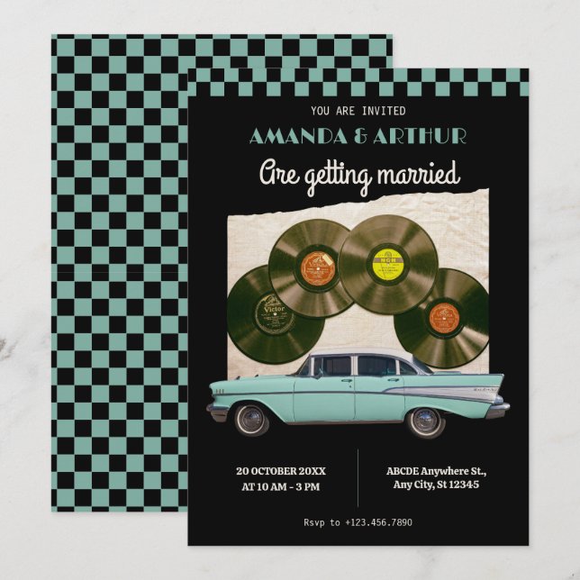 Classic vintage car wedding invitation (Front/Back)