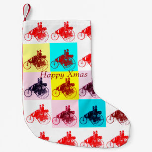 CLASSIC ,VINTAGE CARS GATHERING POP ART Happy Xmas Small Christmas Stocking
