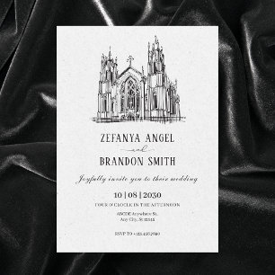 classic vintage cathedral  wedding  invitation