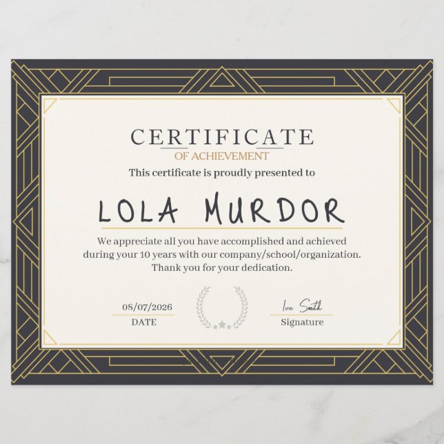 Classic Vintage Certificate of Achievement Elegant (Front)