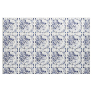 Classic Vintage Chic Dutch Windmill Delft Blue Fabric