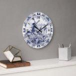 Classic Vintage Chic Dutch Windmill Delft Blue Large Clock<br><div class="desc">Beautiful and elegant image of typical and customary Dutch windmills and farm landscape scenery design. Ornate and elegant design for the lover of traditional Delfts Blue pottery and ceramics from the Netherlands. But also for the fancy artistic interior decorator, the artsy fashion diva, popular hip trendsetter, vintage mod retro, modernist,...</div>