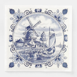 Classic Vintage Chic Dutch Windmill Delft Blue Napkin