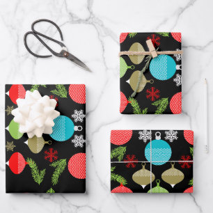 Classic Vintage Christmas Bauble Ornament Wrapping Paper Sheet