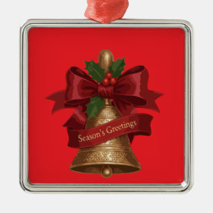 Classic Vintage Christmas Bell with Red Ribbon Metal Tree Decoration