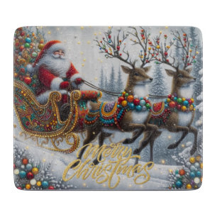 Classic/Vintage Christmas Santa & reindeer Cutting Board
