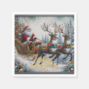 Classic/Vintage Christmas Santa & reindeer  Napkin