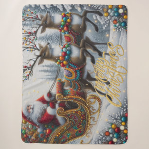 Classic/Vintage Christmas Santa & reindeer Sherpa Blanket