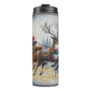 Classic/Vintage Christmas Santa & reindeer Thermal Tumbler
