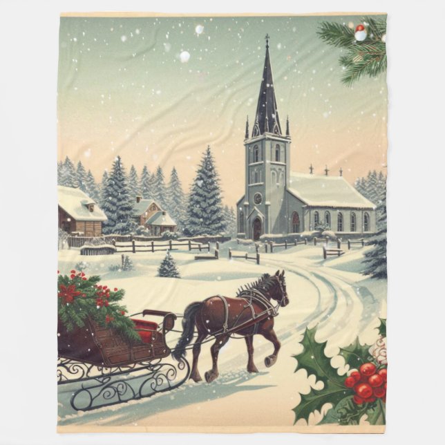 Classic/Vintage Christmas scene  Fleece Blanket (Front)