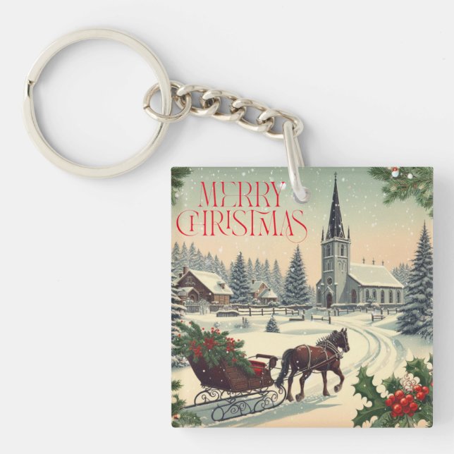 Classic/Vintage Christmas scene  Key Ring (Front)