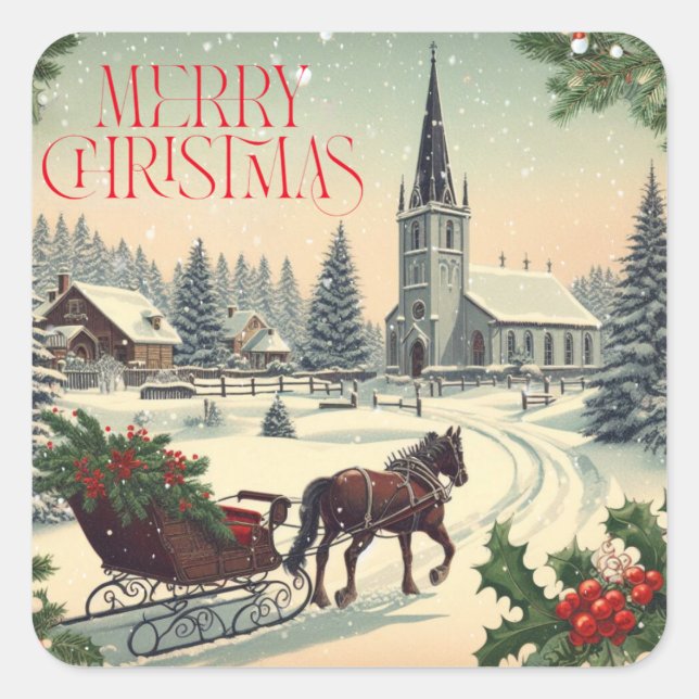 Classic/Vintage Christmas scene Mug Square Sticker (Front)