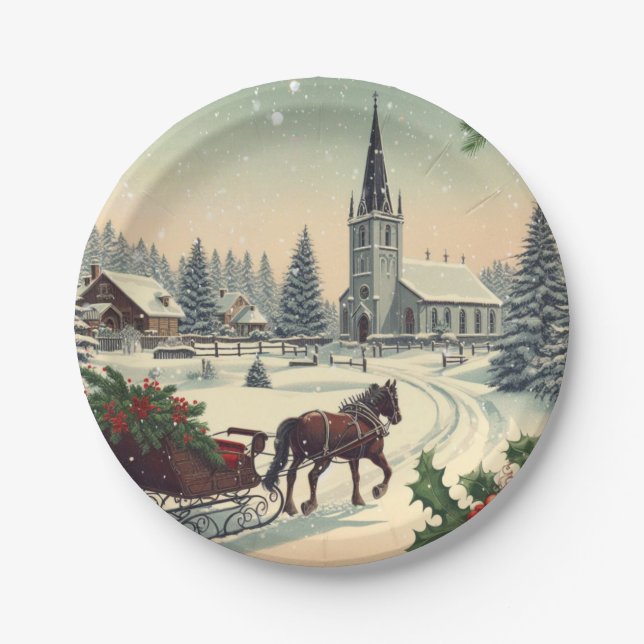 Classic/Vintage Christmas scene  Paper Plate (Front)