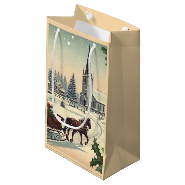 Classic/Vintage Christmas scene  Small Gift Bag (Front Angled)