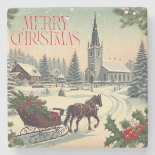 Classic/Vintage Christmas scene  Stone Coaster