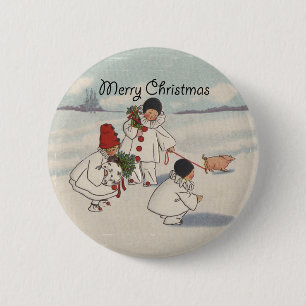 Classic Vintage Christmas Snow Child 6 Cm Round Badge