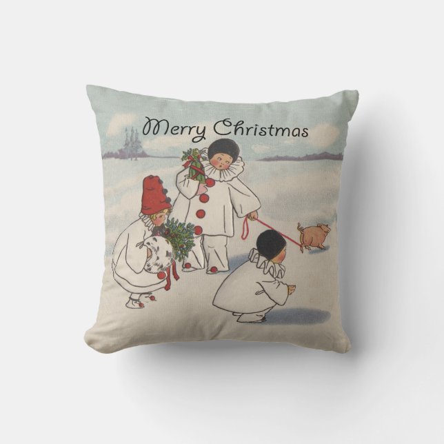 Classic Vintage Christmas Snow Child Cushion (Front)