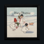 Classic Vintage Christmas Snow Child Gift Box<br><div class="desc">What a great Christmas card! From a 1916 Christmas Card,  showing snow children walking their piggy in the snow. Festive and funny!</div>