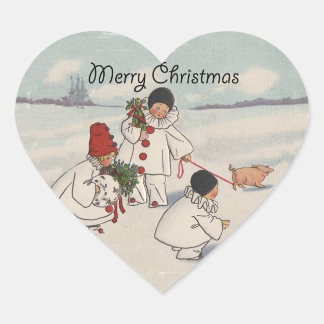 Classic Vintage Christmas Snow Child Heart Sticker (Front)