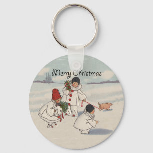 Classic Vintage Christmas Snow Child Key Ring