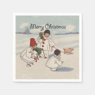 Classic Vintage Christmas Snow Child Napkin