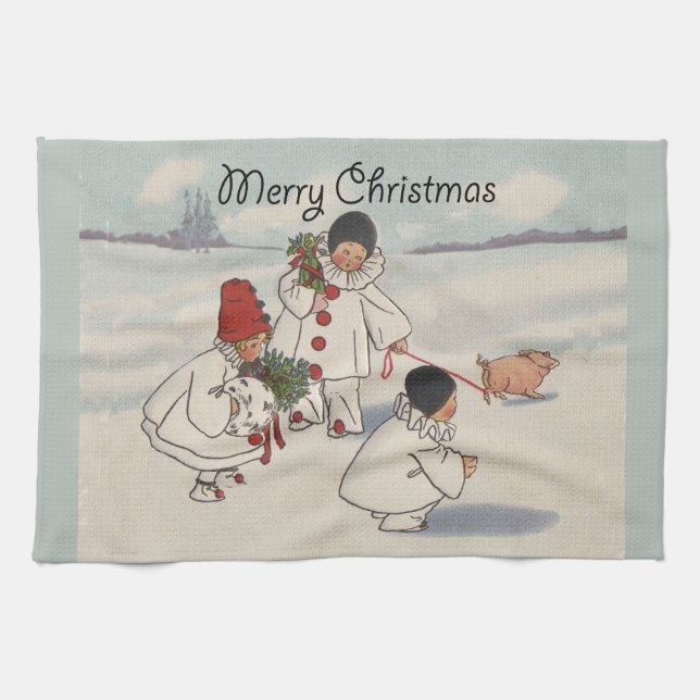 Classic Vintage Christmas Snow Child Tea Towel (Horizontal)