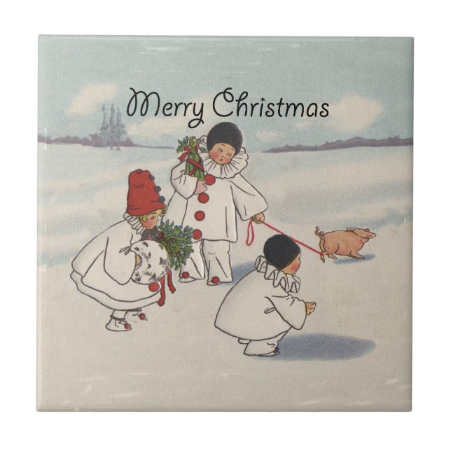 Classic Vintage Christmas Snow Child Tile (Front)
