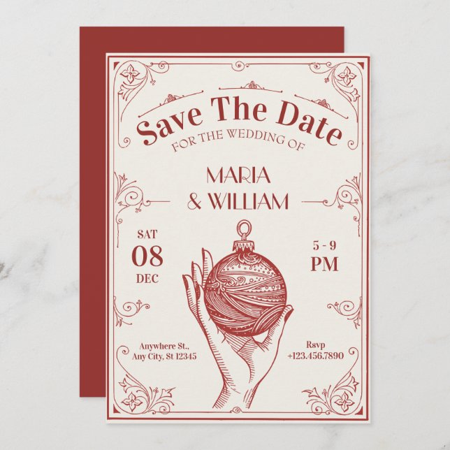 Classic Vintage christmas wedding Save The Date (Front/Back)
