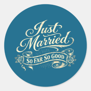 Classic vintage couple married funny newlywed round sticker