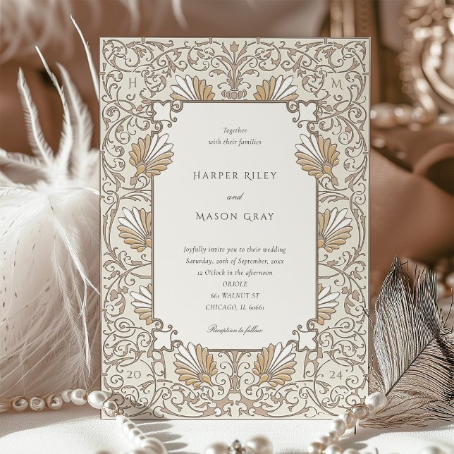 Classic Vintage Cream & Gold Floral Wedding Invitation (Creator Uploaded)