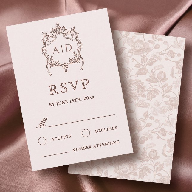 Classic Vintage Crest Wedding Monograms RSVP Card (Creator Uploaded)