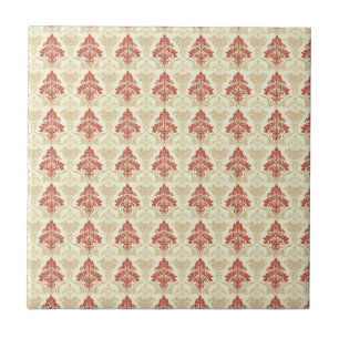 Classic Vintage Damask Red Green Beige Tile