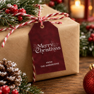 Classic Vintage Dark Red Velvet Merry Christmas Gift Tags