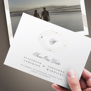 classic vintage deco gold monogram frame save the date