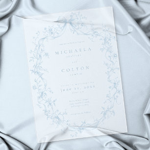 Classic Vintage Dusty Blue Floral Wreath Wedding Acrylic Invitations