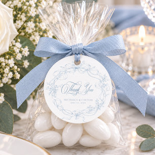 Classic Vintage Dusty Blue Floral Wreath Wedding Favour Tags